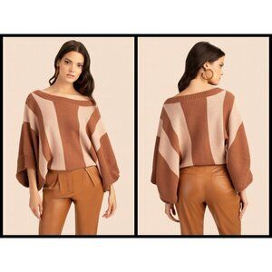 💕TRINA TURK💕 Horizon Sweater ~ Knit Dolman Sleeves Nutmeg Dune Brown Tan